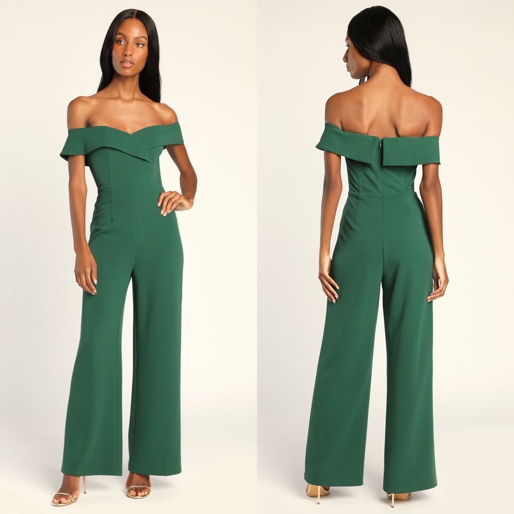Lulus | Love Me Tomorrow Hunter Green Off-The-Shoulder Wide-Leg Jumpsuit